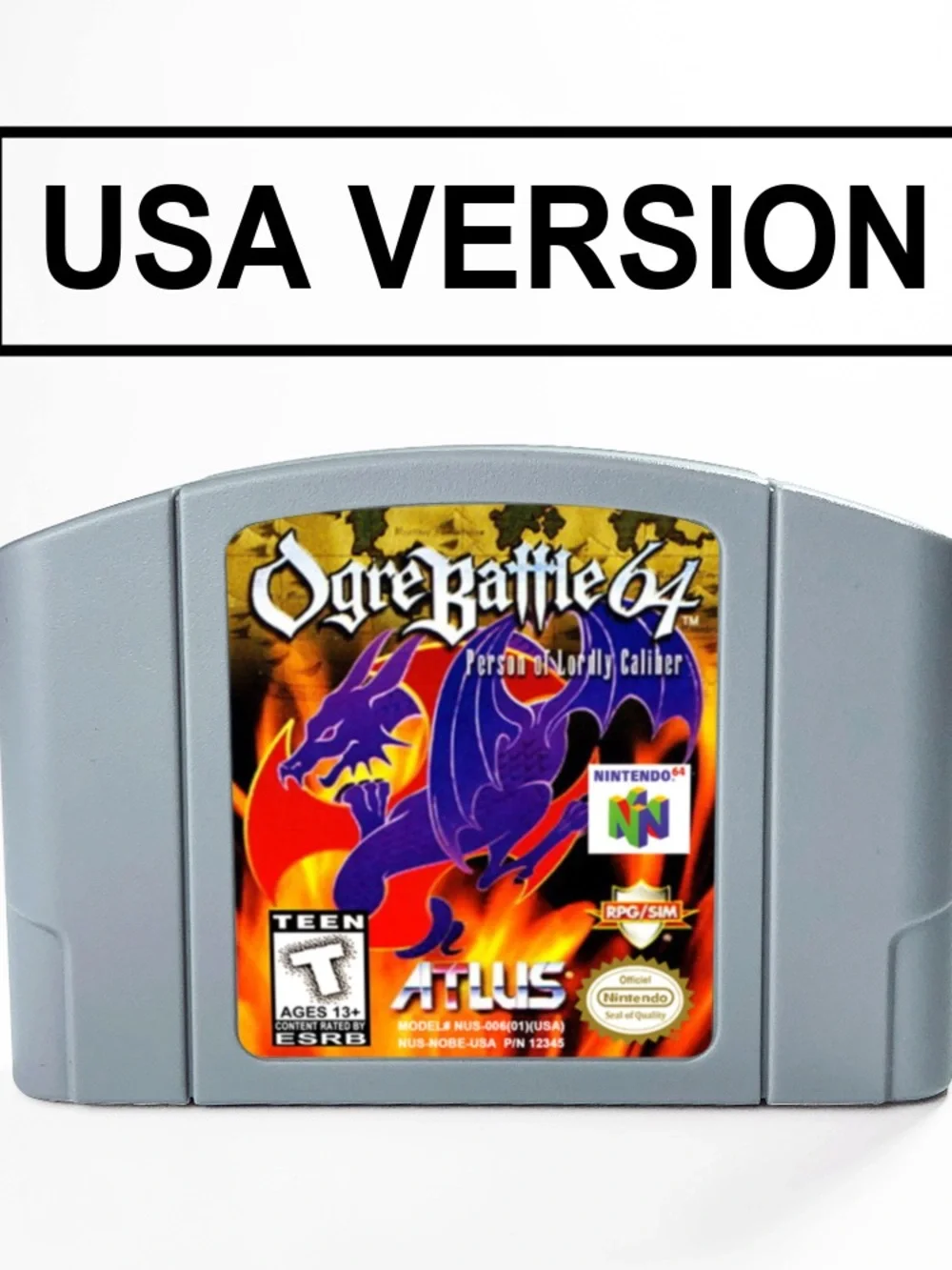 Nintendo Ogre Battle 64 Gray Cartridge with Colorful Label